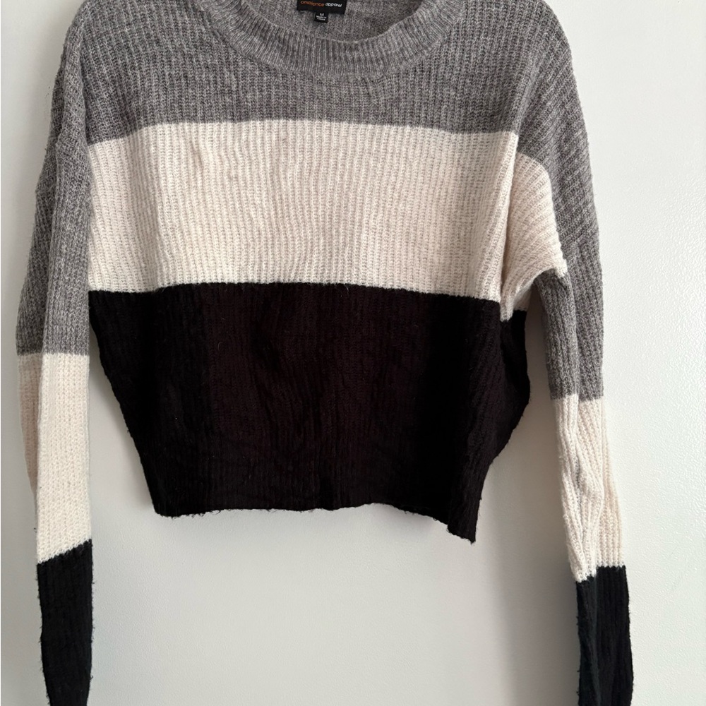Colorblock Sweater - Gray, White, and Black